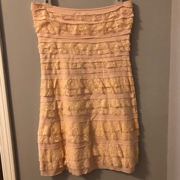 Express Strapless Pink Ruffle Lace Dress - Picture 2 of 4